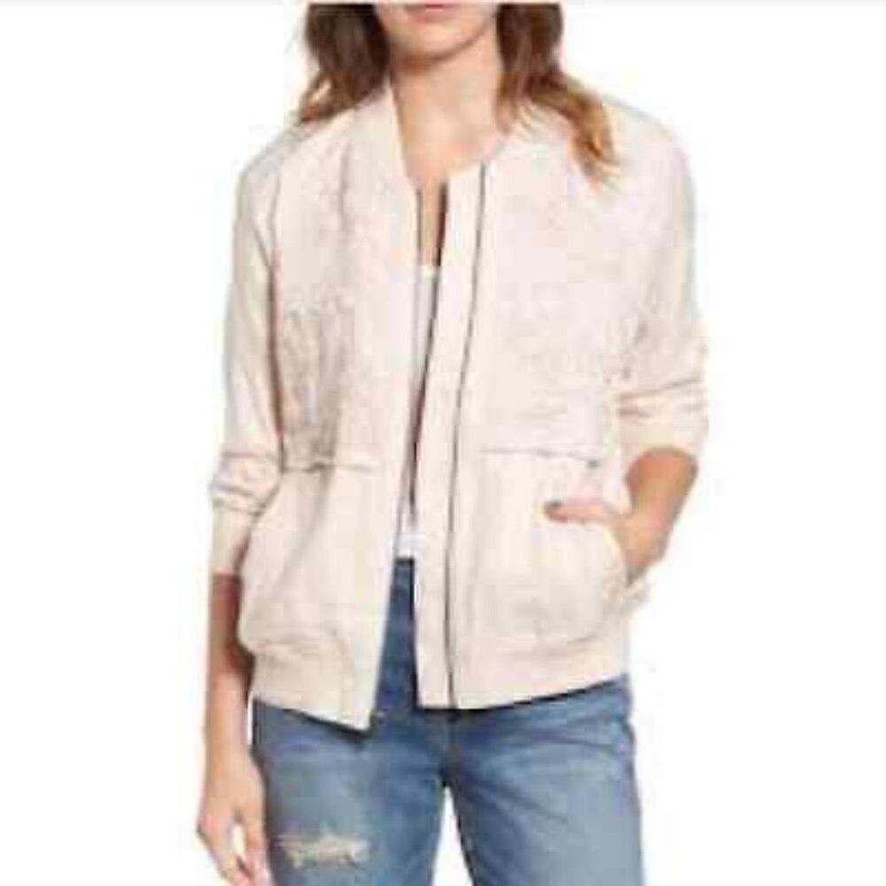 Hinge Blush Pink Lace Detail Bomber Jacket Long Sleeve Size M